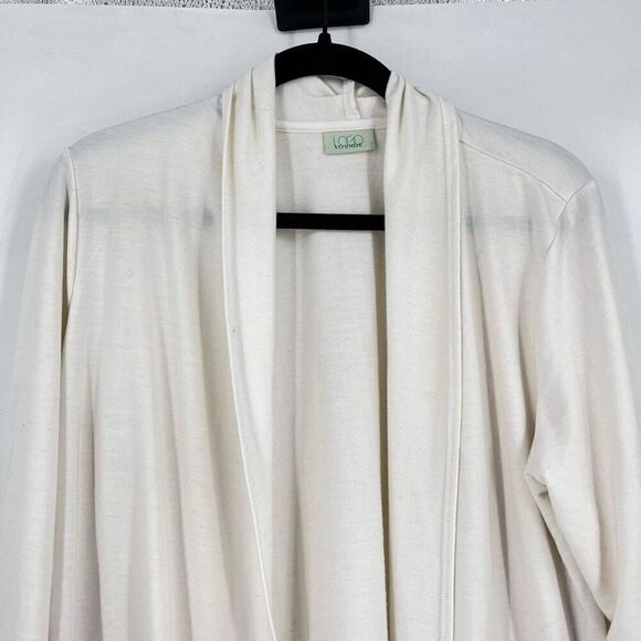 Logo Lounge Cardigan Jersey Knit Cream Chiffon Layer Medium Pockets Tan & white - Picture 9 of 15